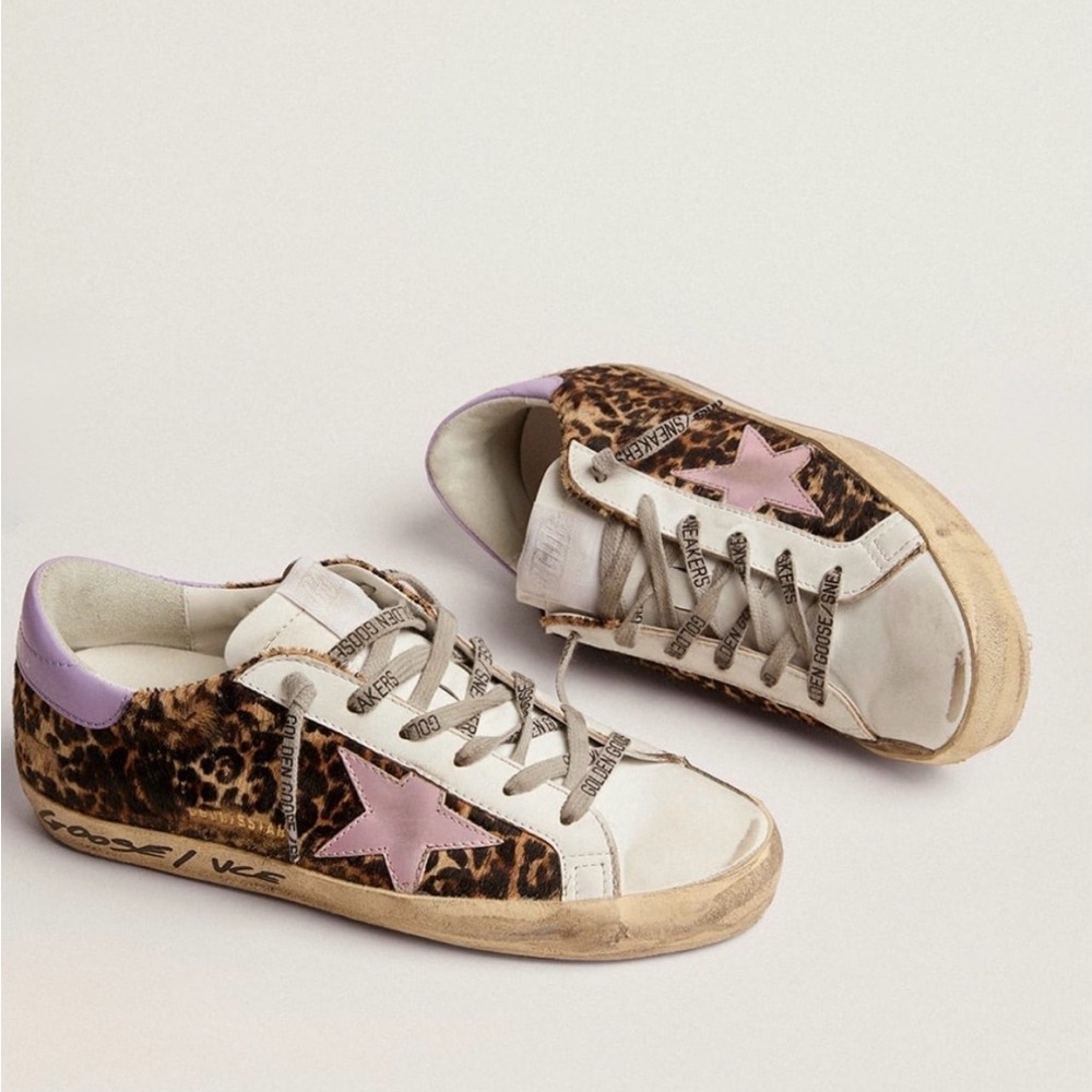 Golden Goose Super-Star LTD Pony Hair Low-Top Sneakers with lavender size 36